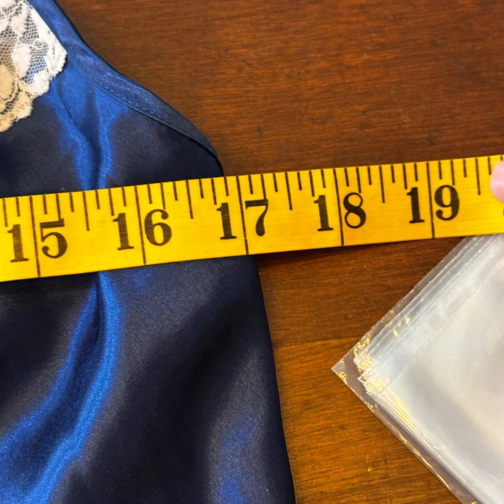 Victoria's Secret Gold Label SZ Med Blue & White Satin‎ lace Chemise slip dress
